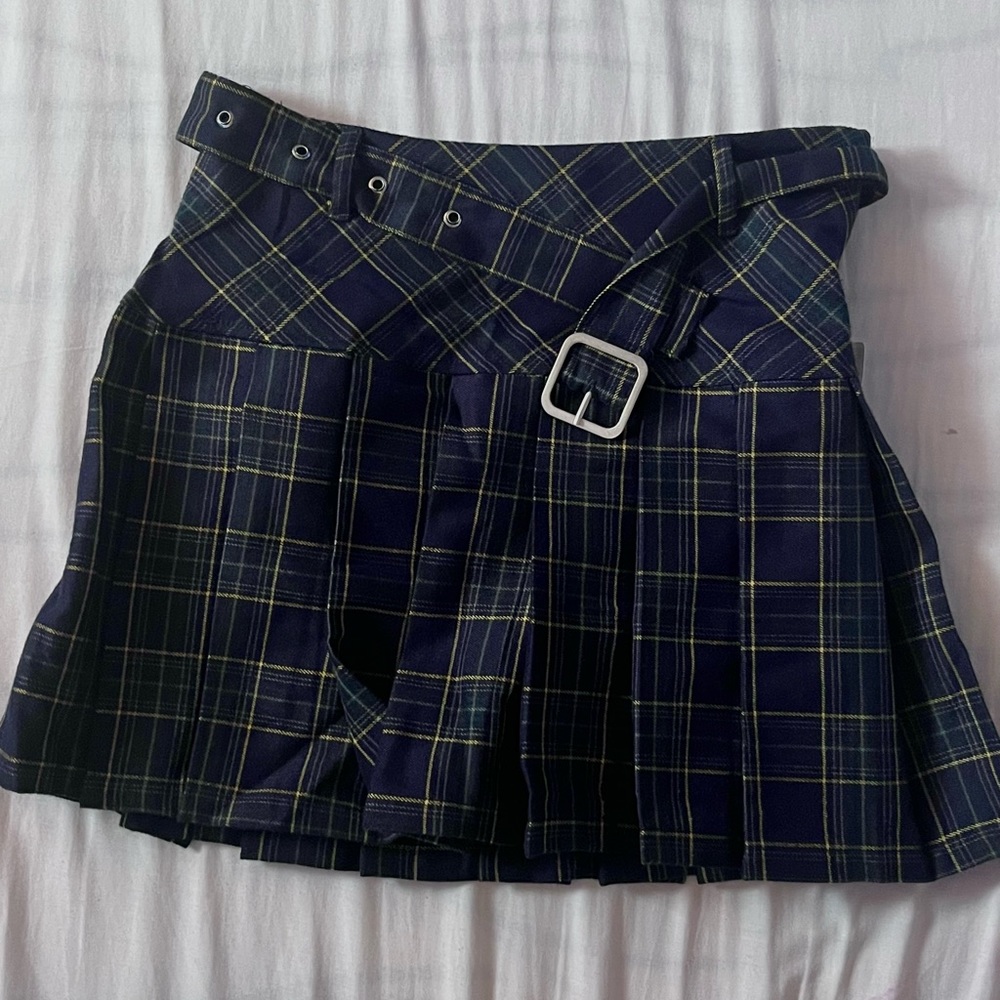 navy blue pleated mini skirt S